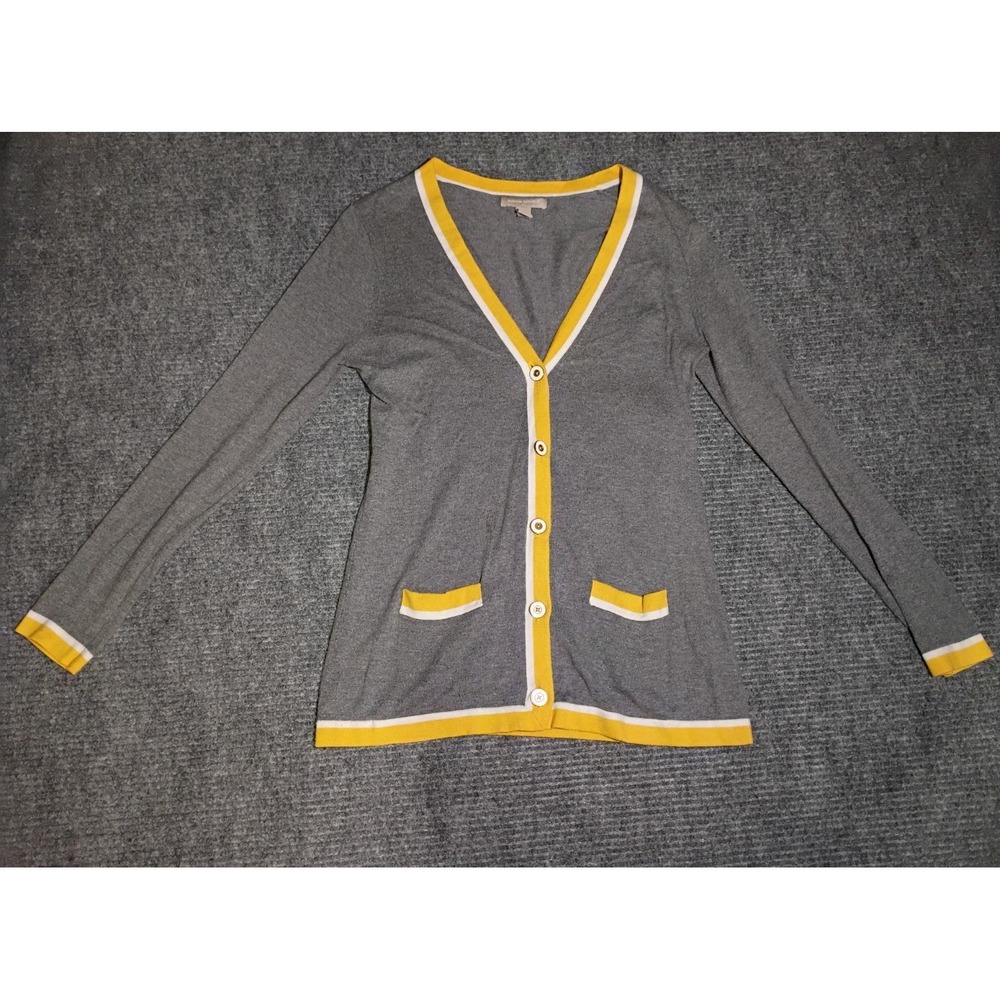 Vintage Banana Republic Women's Gray, Yellow, And White Cardigan Size Medium